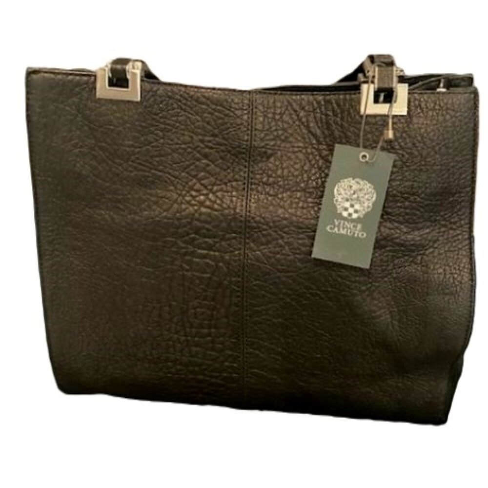 VINCE CAMUTO BLACK Textured ADELA Pebbled Leather Handle Tote Handbag NWT $298